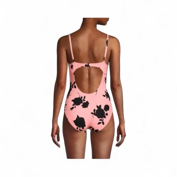 Kate Spade Pink & Black Floral One-Piece Swimsuit, Size L - Picture 3 of 5